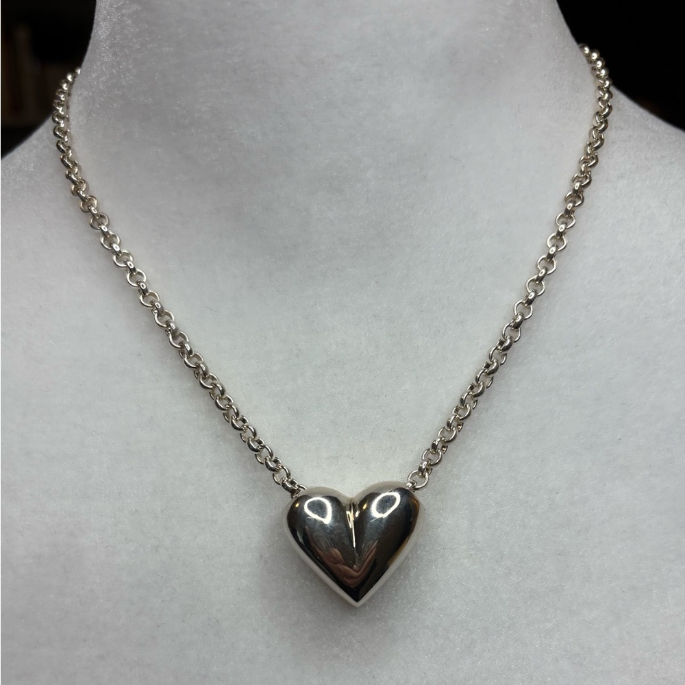 Joseph Esposito Sterling Silver Puffed Heart Pendant Necklace